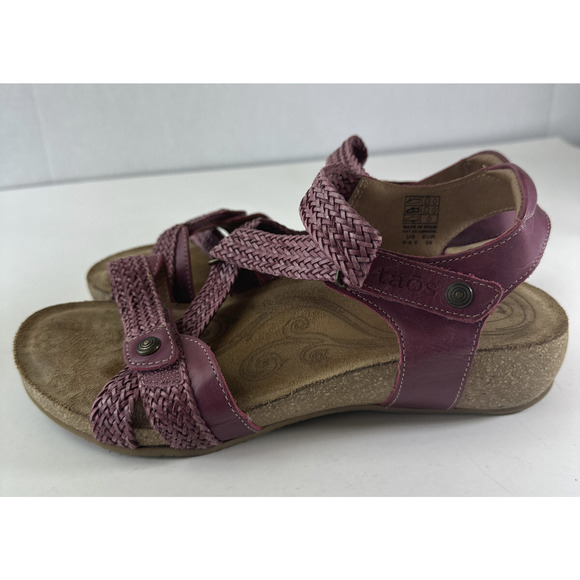 Taos Trulie Sandal Strappy Cork Wedge Leather Suede Cranberry Womens Size 8-8.5 - Picture 11 of 15